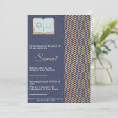 バル・ミツヴァの招待状: 青と金のデザイン 招待状 (スタンド正面)