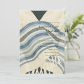 バル・ミツヴァ・ブルー・ホワイト・グレー・ストライプ・タルリット 招待状 (スタンド正面)