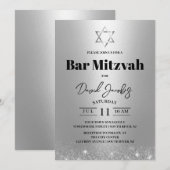 バル・ミツヴァ ユダヤの星 スター・オブ・デヴィッド モダン シルバー 招待状 (正面/裏面)