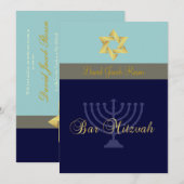 バル・ミツヴァ/ライト+ダークブルー 招待状 (正面/裏面)