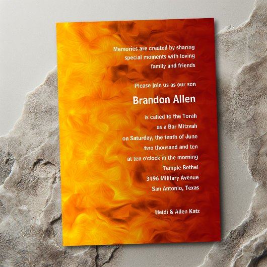 バル・ミツヴァ 赤とオレンジ 招待状