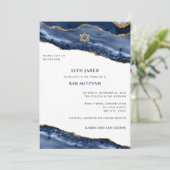 バル・ミツヴァ、青と金の瑪瑙ボーダー 招待状 (スタンド正面)