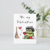 バレおもしろいンスフランスのデーのためのロマンチックなカエル シーズンポストカード (スタンド正面)