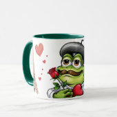 バレおもしろいンスフランスのデーのためのロマンチックなカエル マグカップ (正面左)