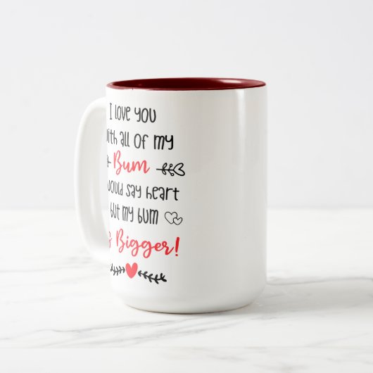 バレおもしろいンタイン大人、私はお尻であなたを愛している ツートーンマグカップ (正面左)