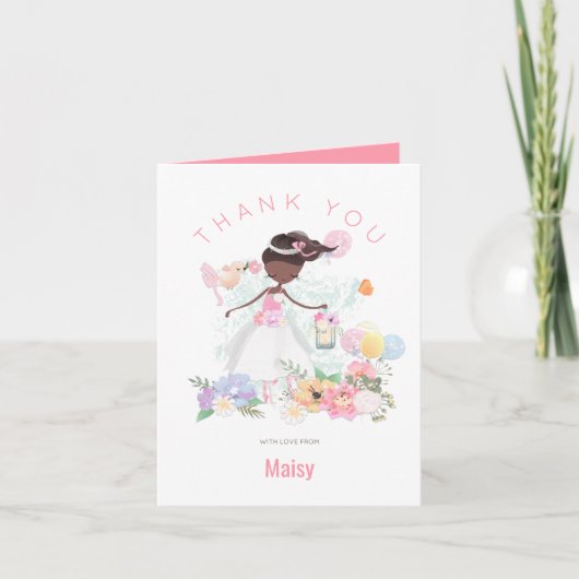 バレエお洒落ダンサーピンク花模様女子 サンキューカード (正面)