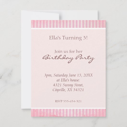 バレエくまのヴィンテージのピンクキャンデーの誕生日の招待状 招待状 (裏面)