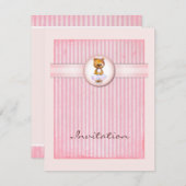バレエくまのヴィンテージのピンクキャンデーの誕生日の招待状 招待状 (正面/裏面)
