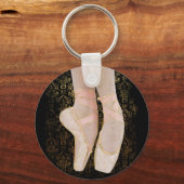 バレエつま先シューズ – ブラックピンク金ゴールド キーホルダー (正面)