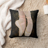 バレエつま先シューズ – ブラックピンク金ゴールド クッション (ブランケット)