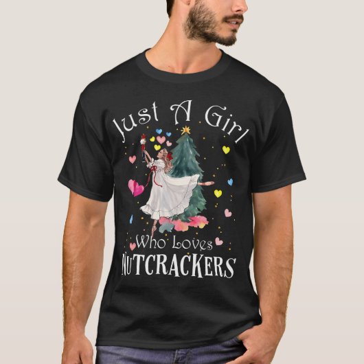 バレエとくるみ割り人形が大好きな女の子のための面白いクリスマスTシャツ Tシャツ (正面)