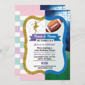 バレエとアメリカンフットボールの共同誕生日スポーツ 招待状 (正面/裏面)