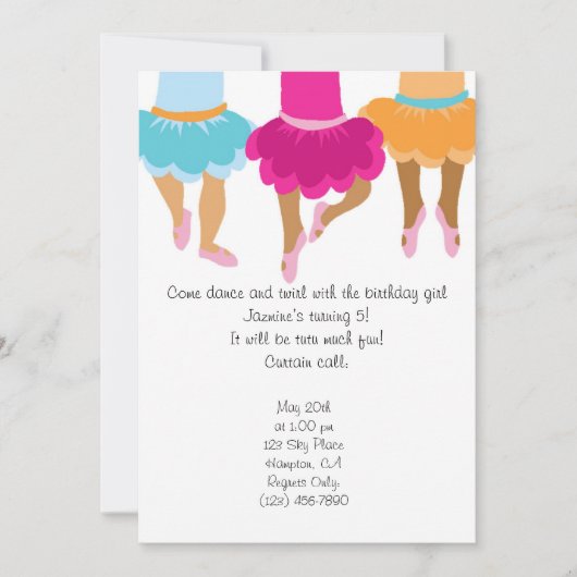 バレエのアフリカ系アメリカ人の女の子の招待状 招待状 (正面)