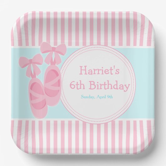 バレエのスリッパーズバレリーナ誕生日パーティー ペーパープレート (正面)