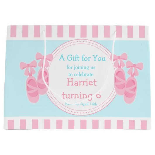 バレエのスリッパーズバレリーナ誕生日パーティー ラージペーパーバッグ (正面)