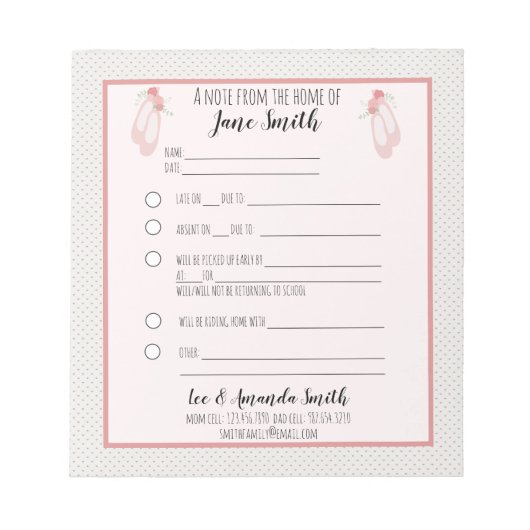 バレエのスリッパ学校メモ弁解1子 ノートパッド (正面)