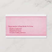 バレエのダンスのインストラクターの先生の名刺 名刺 (裏面)