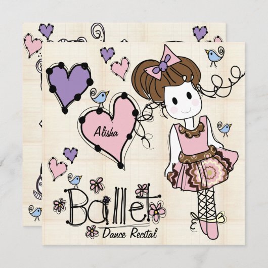 バレエのダンスの演奏会の招待状 招待状 (正面/裏面)