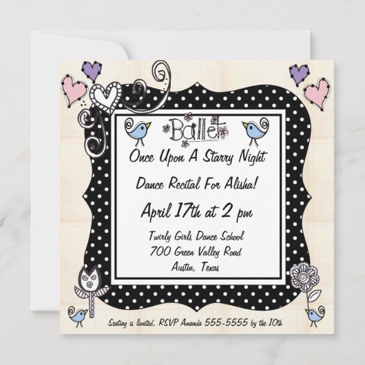 バレエのダンスの演奏会の招待状 招待状 (裏面)