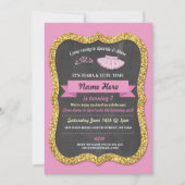 バレエのティアラのチュチュのピンクの金ゴールドのグリッターの誕生会 招待状 (正面)