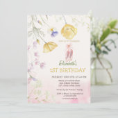 バレエのトゥシューズとワイルドフラワーの誕生日 招待状 (スタンド正面)