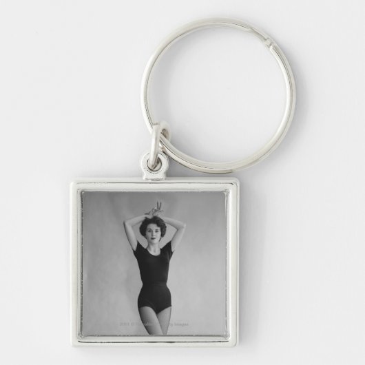 バレエのレオタードのポートレートの女性 キーホルダー (正面)