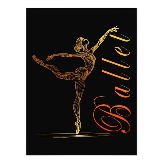 バレエの優雅なポーズのバレリーナ・ゴールデン・ライン・アート フォトプリント            (正面)