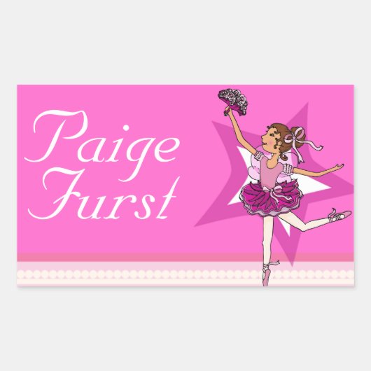 バレエの名前をバレエのピンクバレエIDレーベルのシール 長方形シール (正面)
