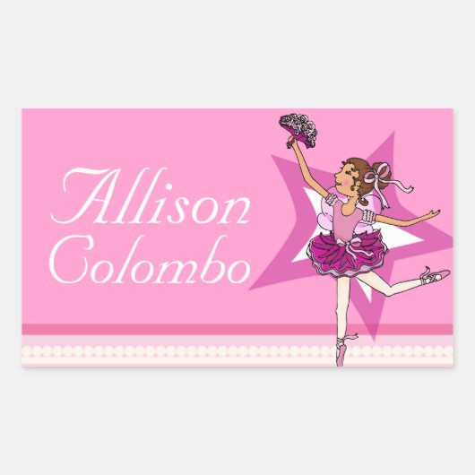 バレエの名前をバレエのピンクバレエIDレーベルのシール 長方形シール (正面)
