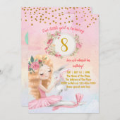 バレエの女の子とバニーの誕生日パーティーの招待 招待状 (正面/裏面)