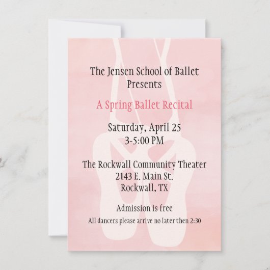 バレエの学校のダンスの演奏会の招待状 招待状 (正面)