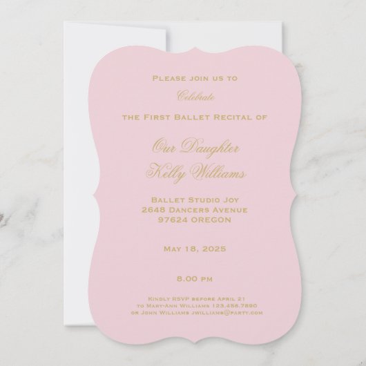 バレエの演奏会のダンサーのバレリーナの引用文のダンスのイベント 招待状 (裏面)