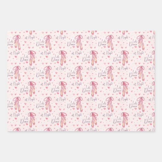 バレエの靴とハート ラッピングペーパーシート (正面)