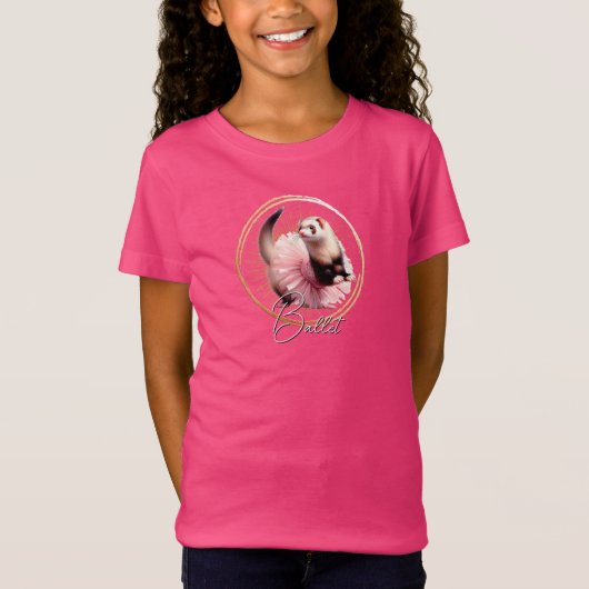 バレエをするチュチュ姿の可愛いフェレット Tシャツ (正面)