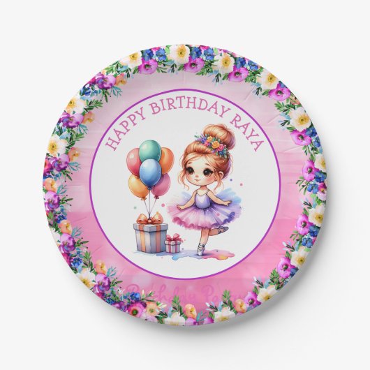 バレエをテーマにした少女の誕生日パーティー ペーパープレート (正面)