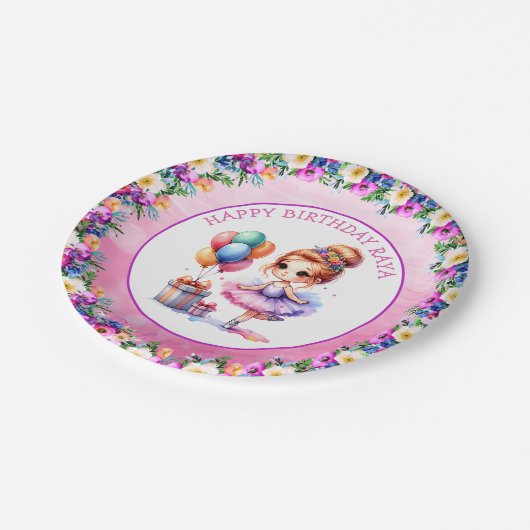 バレエをテーマにした少女の誕生日パーティー ペーパープレート (アングル)