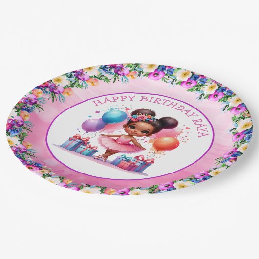 バレエをテーマにした少女の誕生日パーティー ペーパープレート (アングル)