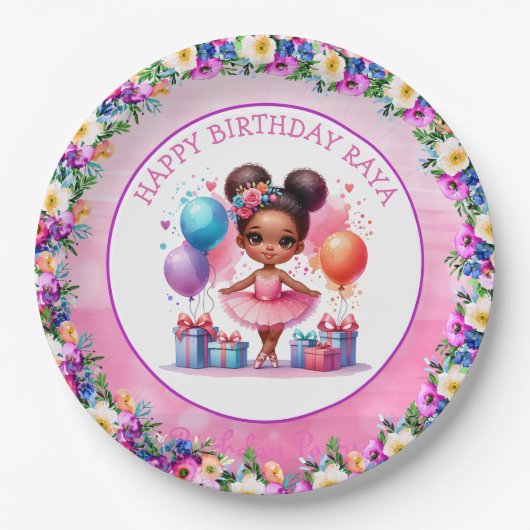 バレエをテーマにした少女の誕生日パーティー ペーパープレート (正面)