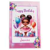 バレエをテーマにした少女の誕生日パーティー ミディアムペーパーバッグ (正面)