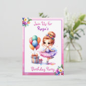 バレエをテーマにした少女の誕生日パーティー 招待状 (スタンド正面)