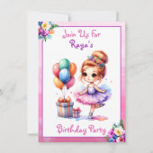 バレエをテーマにした少女の誕生日パーティー 招待状 (正面)