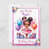 バレエをテーマにした少女の誕生日パーティー 招待状 (正面)