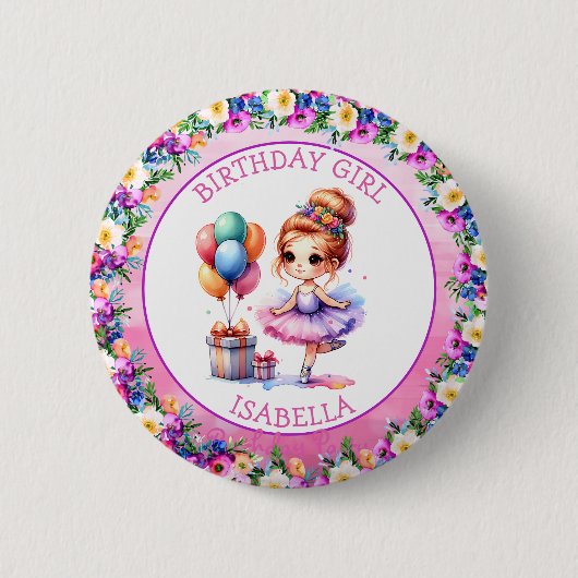 バレエをテーマにした少女の誕生日パーティー 缶バッジ (正面)