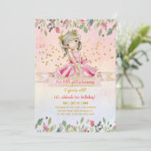 バレエガールピンク金ゴールドグリッター子供の誕生日パーティー 招待状 (スタンド正面)