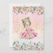 バレエガールピンク金ゴールドグリッター子供の誕生日パーティー 招待状 (裏面)