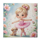バレエガール&パピーお洒落ウォータカラー タイル (正面)