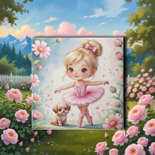 バレエガール&パピーお洒落ウォータカラー タイル