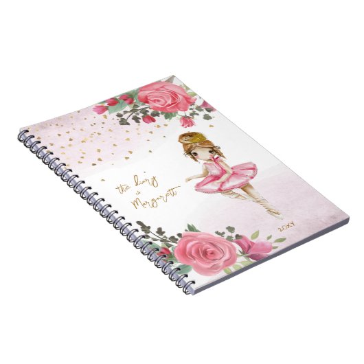 バレエガール ピンク フラワー かわいい日常の日記 ノートブック (右側)