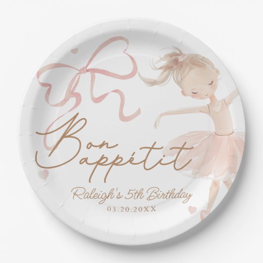 バレエキュートガールズパステルバレリーナ誕生日 ペーパープレート (正面)