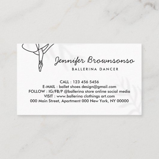 バレエシューズとスカートのダンサー 名刺 (裏面)